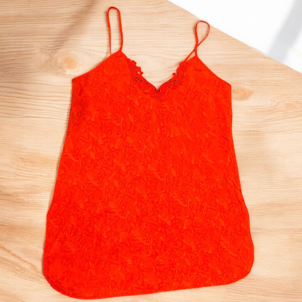 California Dynasty Red Lace Cami Top Women’s Large Floral Jacquard